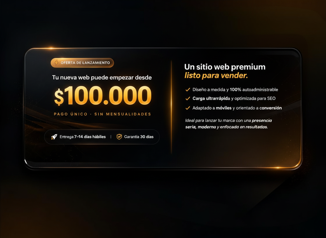 Oferta de lanzamiento para un sitio web premium listo para vender desde $100.000